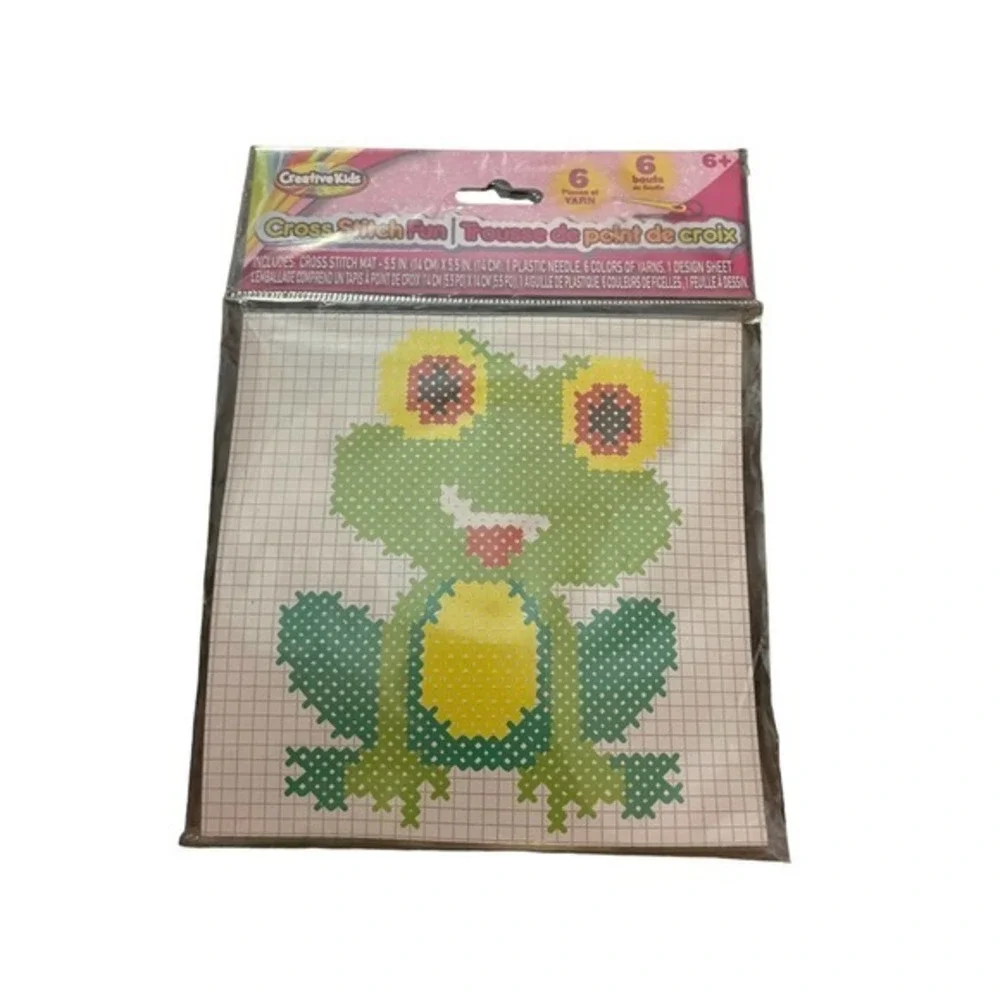 1 NIP Novelty Creative Kids Cross Stitch Kit Fun Kit Frog 6+ Ages